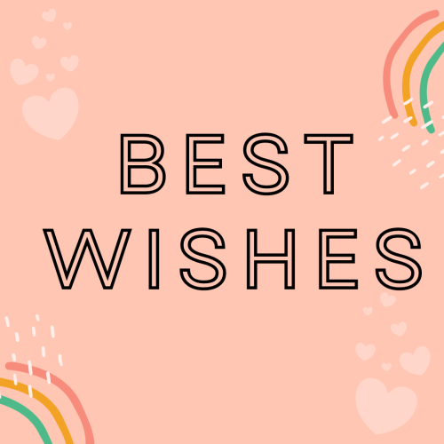 Best Wishes, rainbow and heart on a card.
