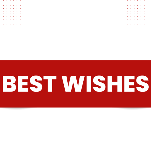 Best Wishes, White background and red ribbon.