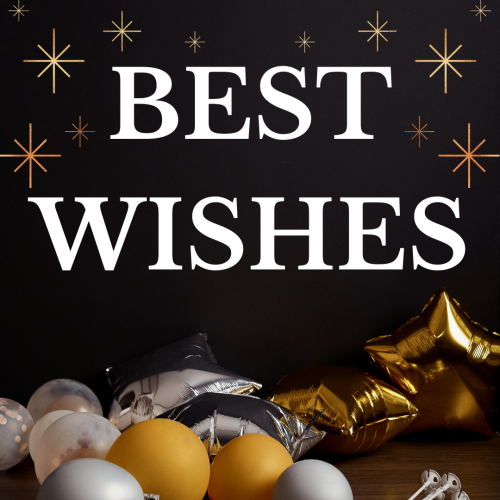Best Wishes, gold and silver star shape balloons.