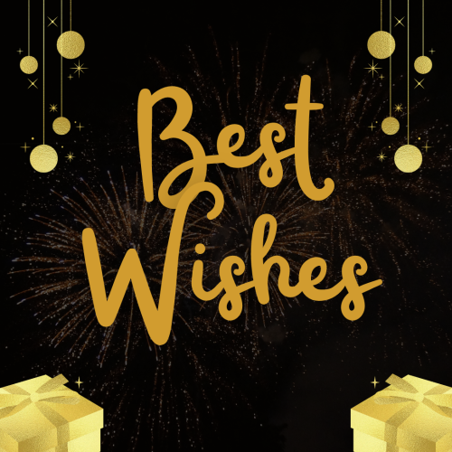 Best Wishes, a golden ball on top, and gifts on a wish card.