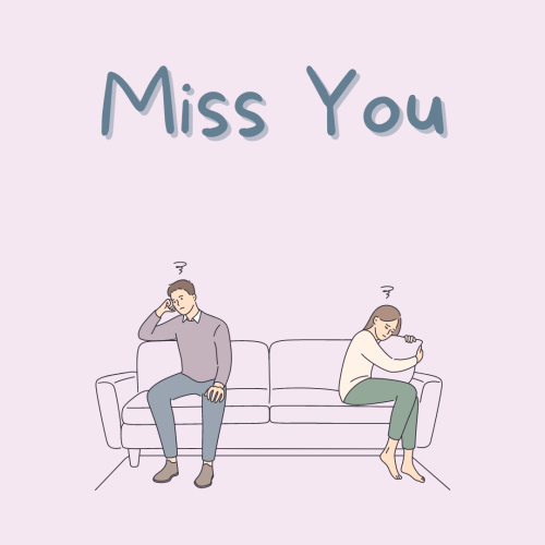 Miss You, couple sitting on a sofa.