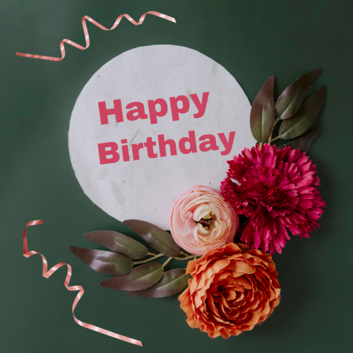 Flowers on wish card Happy Birthday