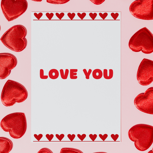 Red hearts on wish card Love you