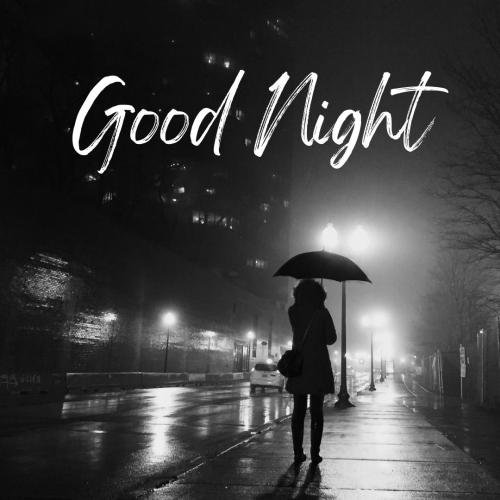 Alone girl with an umbrella, Standing on street side at night