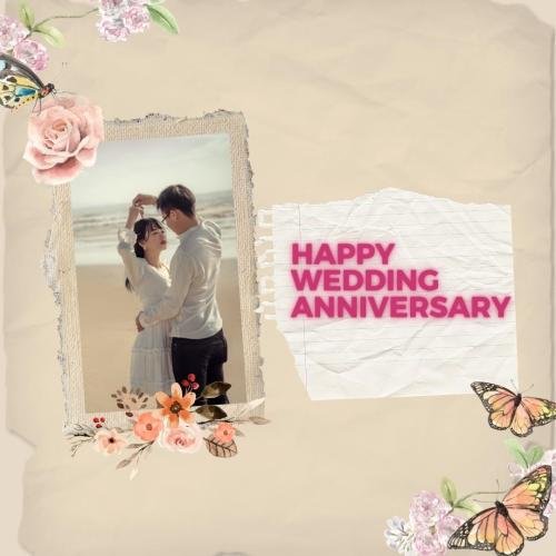 Couple at beach on happy wedding anniversary