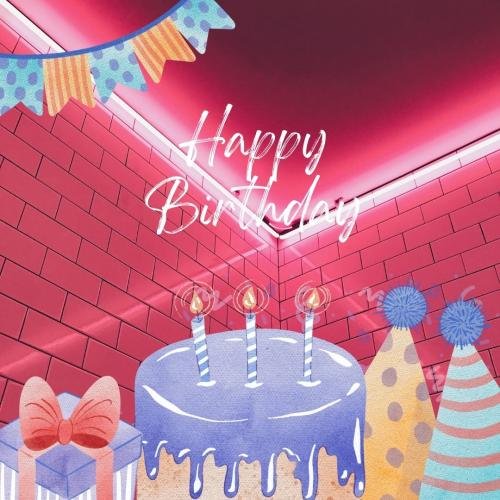 Cake gift and ribbon on wish card Happy Birthday