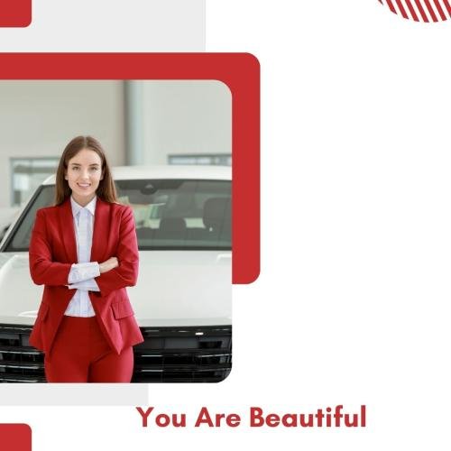 The girl looks beautiful standing in front of the car.