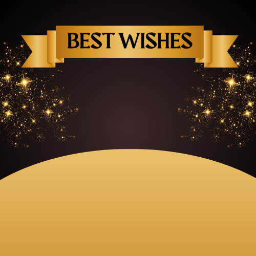 Best Wishes, dark background and golden sparkles on it.