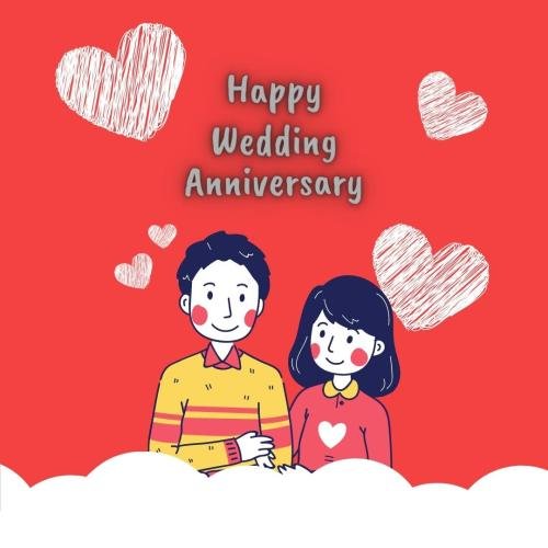 Couple drawing, happy wedding anniversary.