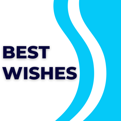 Best Wishes, blue and white wish card design.