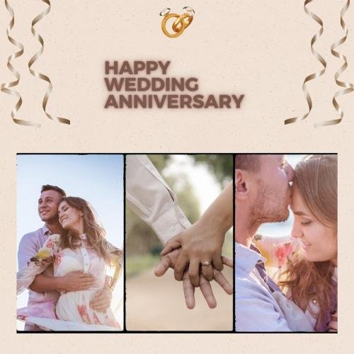 Couple collage images of happy wedding anniversary
