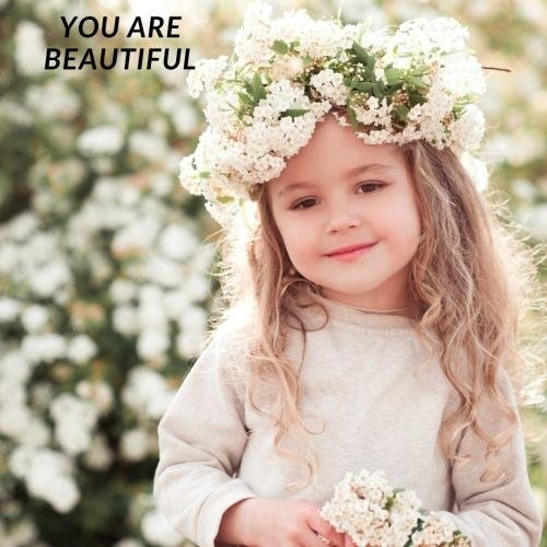 A small girl caught flowers looks beautiful