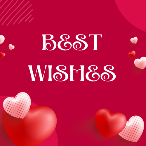 Best Wishes, heart on a red background.