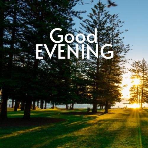 Trees and sunshine on wish card Good Evening