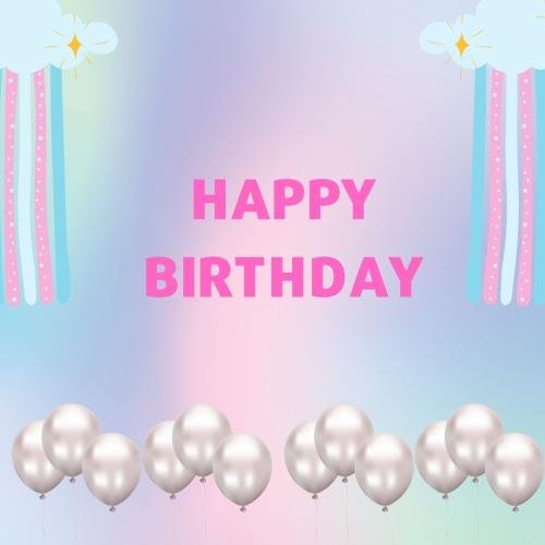 White balloons on wish card Happy Birthday