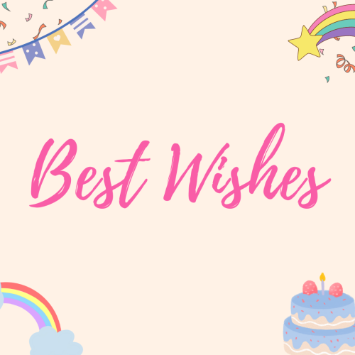 Rainbow and cake on a card, Best Wishes.