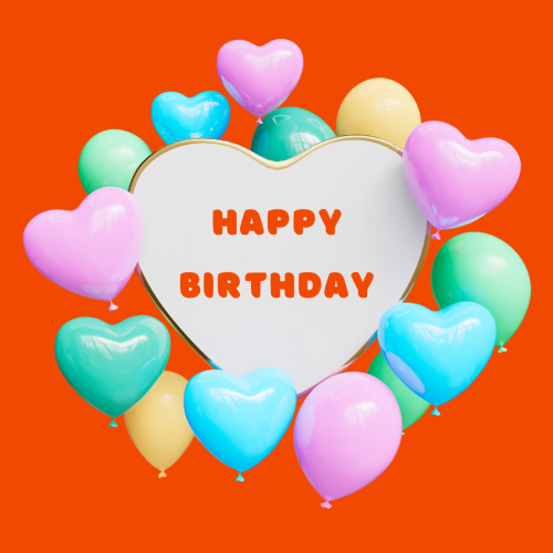 Happy Birthday with a heart and lots of ballons.