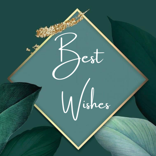 Best Wishes, Diamond shape frame and leaves.