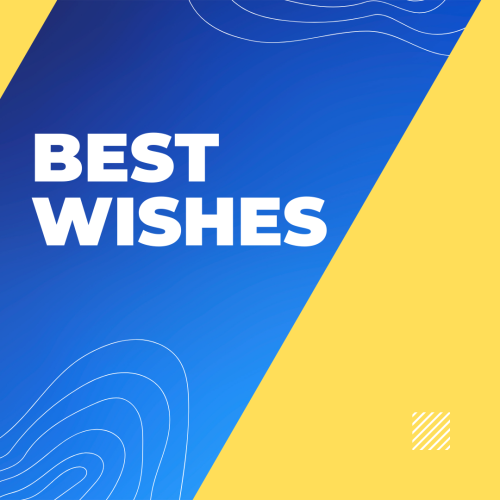 Best Wishes, gold and blue two color background.