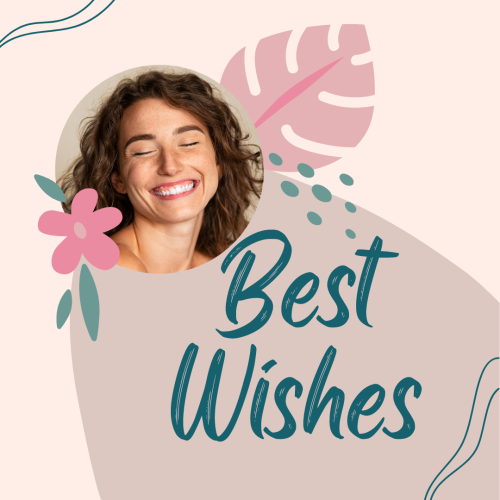 Best Wishes, leave, flowers and girl on a wish card.
