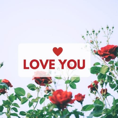 Red flowers on wish card Love you