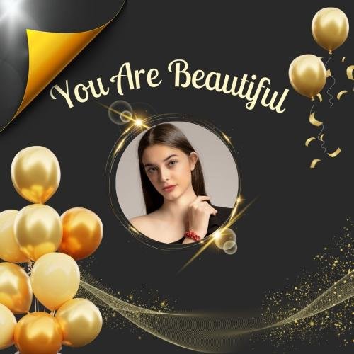 Girl looking beautiful with golden balloons