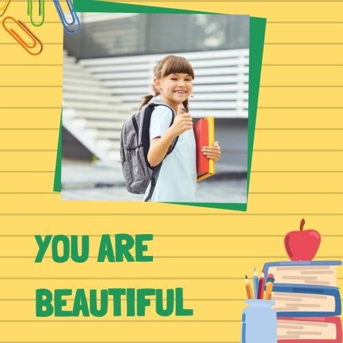 Small girl looking beautiful with books and bag