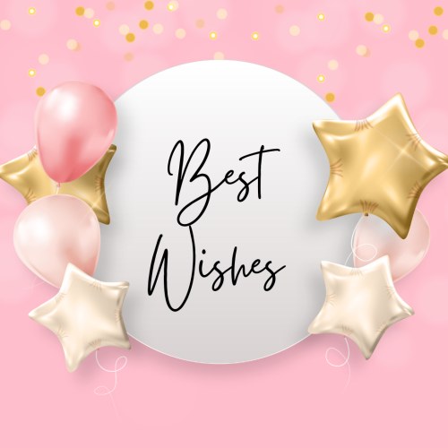 Golden white and pink balloons on a pink background, Best Wishes.