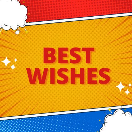 Best Wishes, red, blue and yellow wish card.