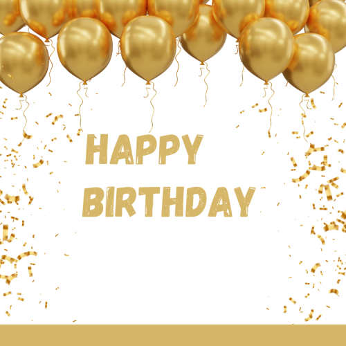 White back and golden balloons on wish card Happy Birthday