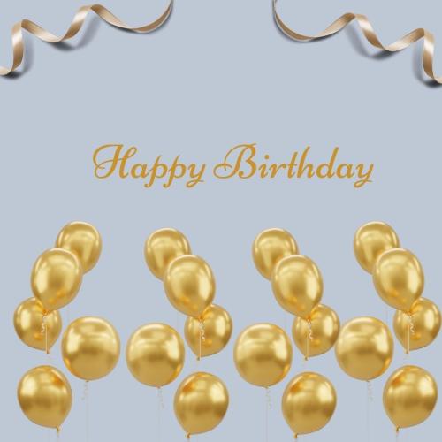 Golden balloons on wish card Happy Birthday