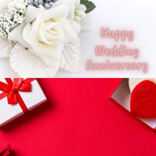 Flower and gifts, happy wedding anniversary.