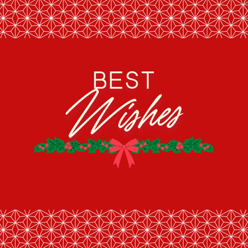 Best wishes, red background and white pattern design on top and bottom.