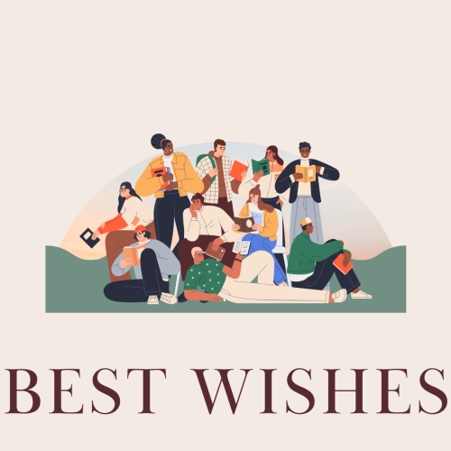 Best wishes, a group of friends studying.