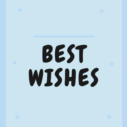 Best wishes, written on a blue background.