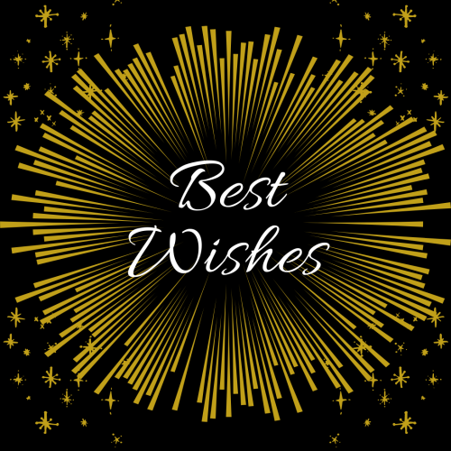 Best Wishes, lots of golden lines on black background.