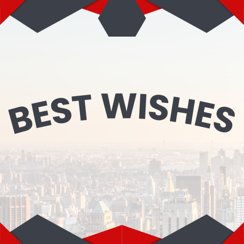 Best wishes, red and grey background.