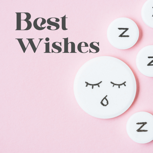 Sleeping emoji on pink background, Best Wishes.