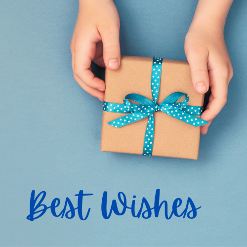 A girl holding a gift in her hand, Best Wishes.
