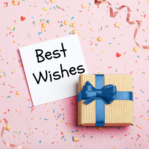 Gift and a paper on pink background, Best wishes.