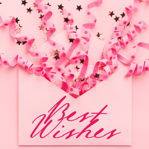 Pink ribbon pop out from letters, Best Wishes.