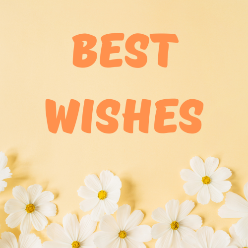 White flowers on a light orange background, Best Wishes.