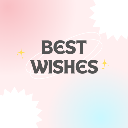 Best wishes, pink and blue background.