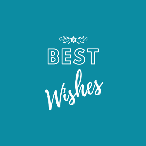 Best wishes, simple blue background.