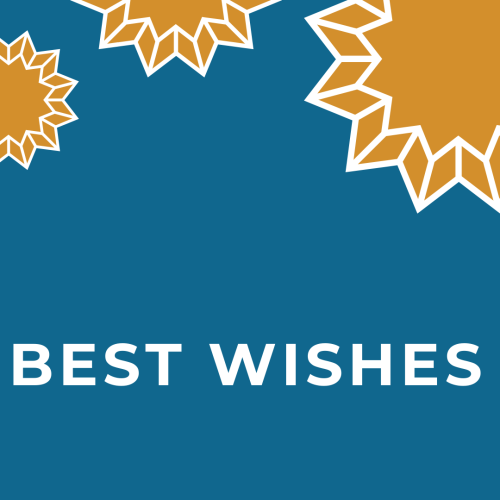 Golden flower on blue background, Best wishes.