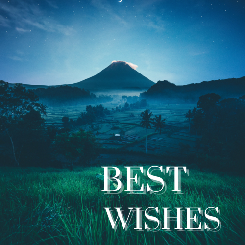 Best wishes in front of a mountain.