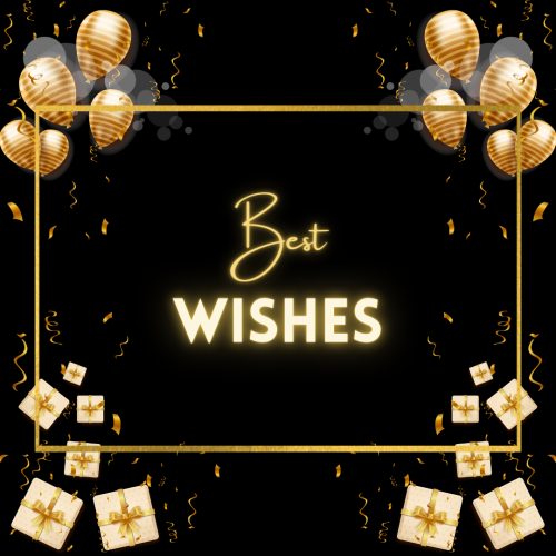 Black background balloons and gifts on it, Best Wishes.