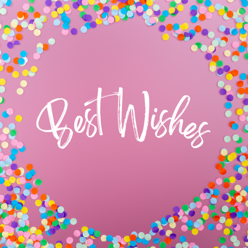 Lots of colorful particles on blue background, Best Wishes.