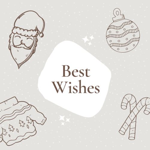Best wishes, Christmas items drawn on a grey background.