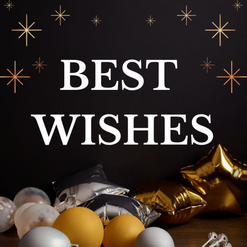 Different shape balloons with black background, Best Wishes.